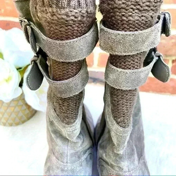 Bjorndal Brown Solar Suede Knit Upper Wedge Heeled Zip Slouchy Boots Size 9.5 - Picture 7 of 16